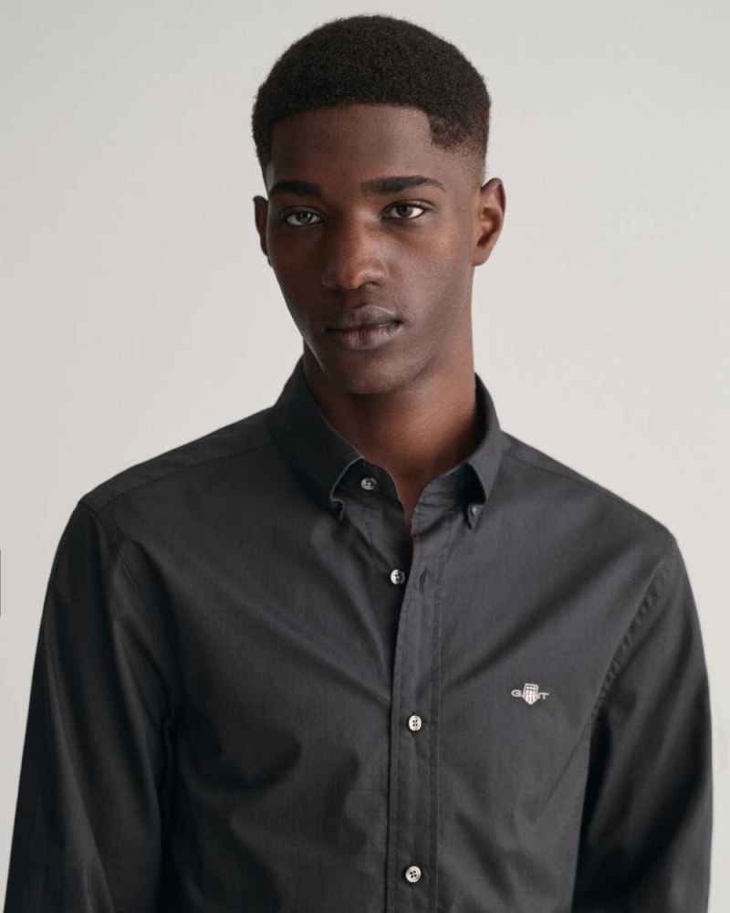 Gant Slim Fit Poplin Men's Shirts Black | UVPDA-1284