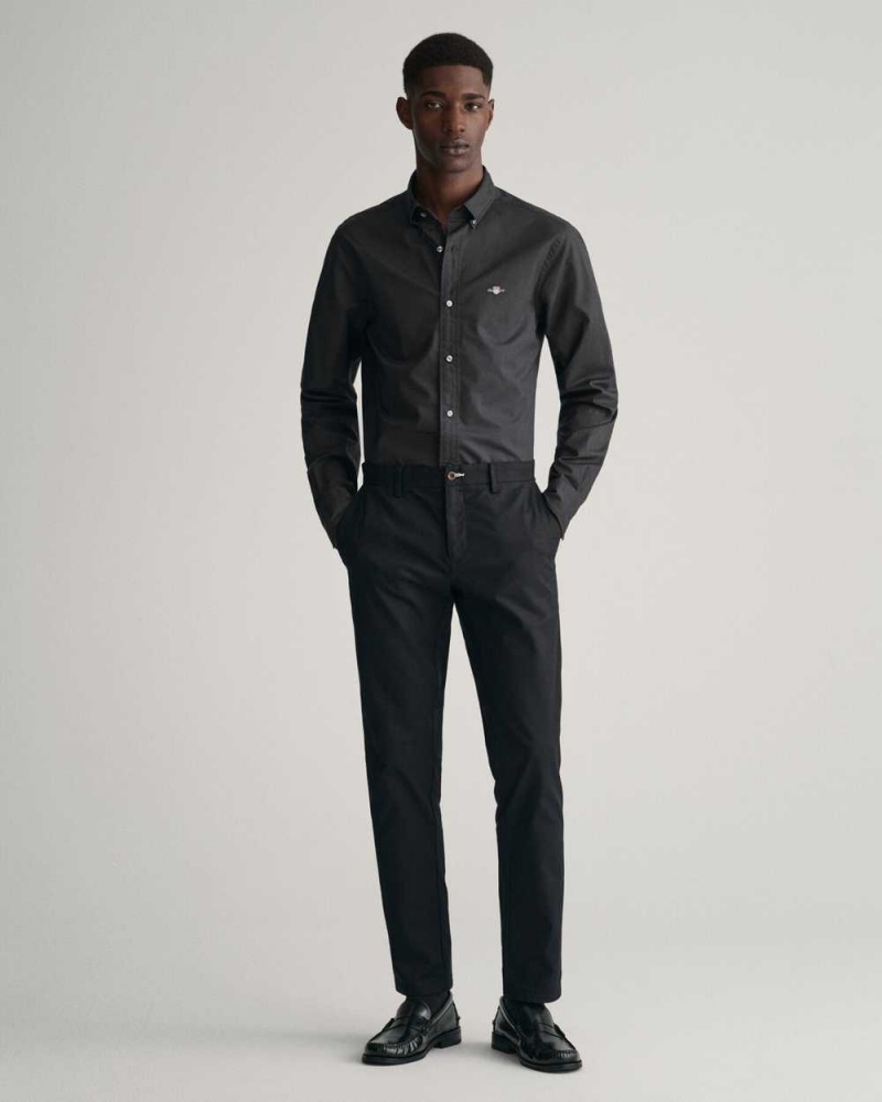 Gant Slim Fit Poplin Men's Shirts Black | UVPDA-1284