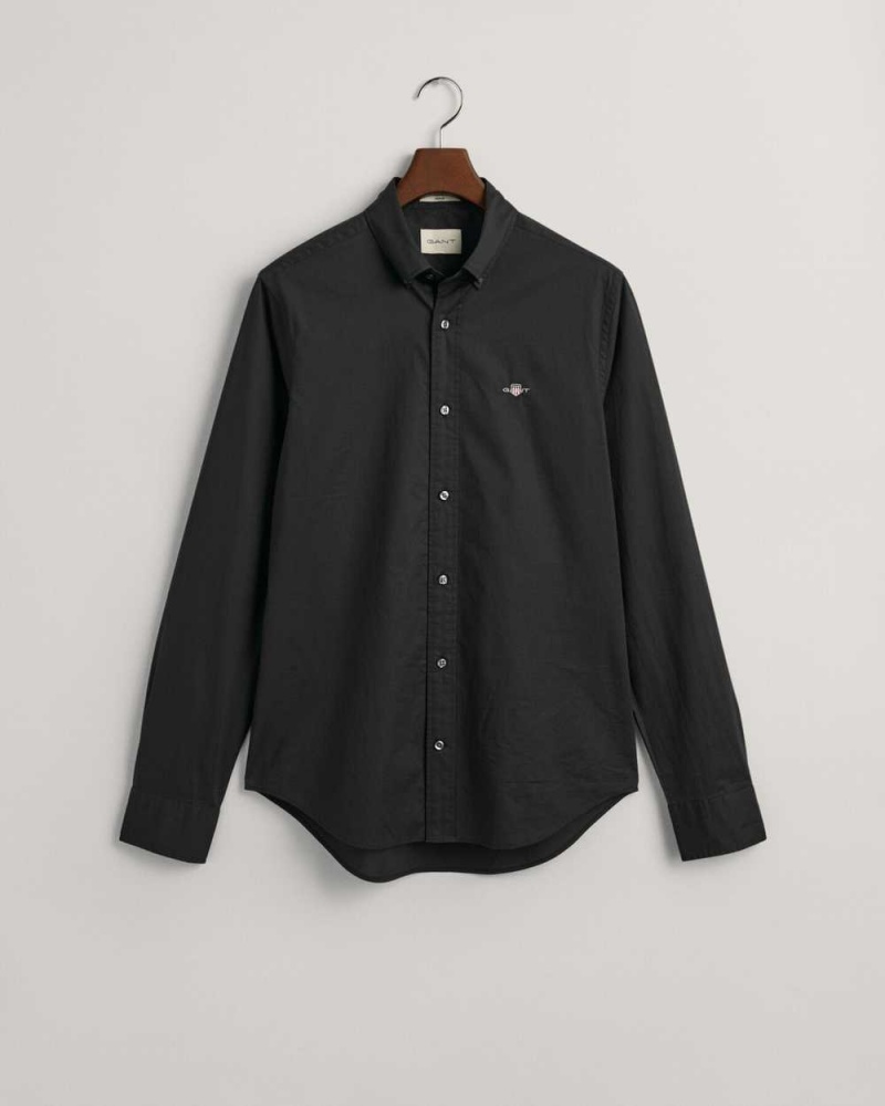 Gant Slim Fit Poplin Men's Shirts Black | UVPDA-1284