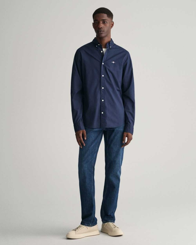 Gant Slim Fit Poplin Men's Shirts Marine | IWSRF-6027