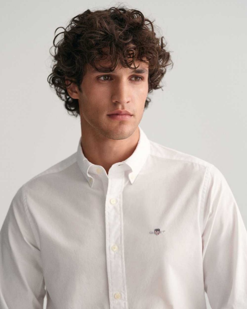 Gant Slim Fit Poplin Men's Shirts White | RNTSK-2407