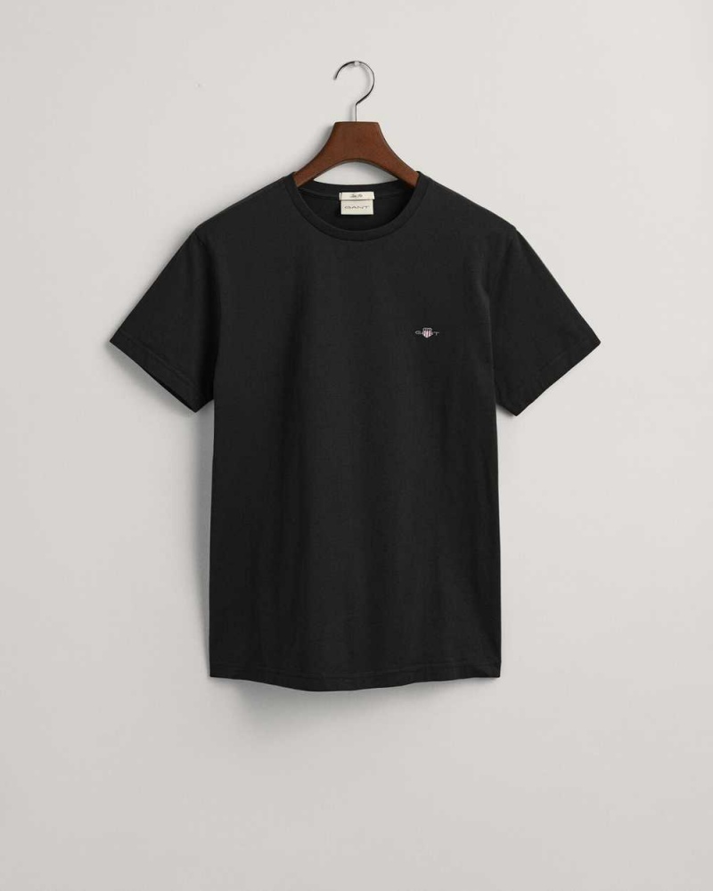 Gant Slim Fit Shield Men's T-Shirt Black | RJGDO-6081