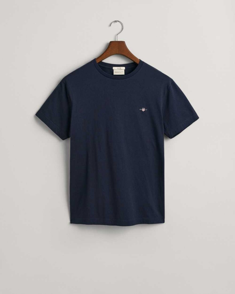 Gant Slim Fit Shield Men's T-Shirt Evening Blue | JPELW-1895