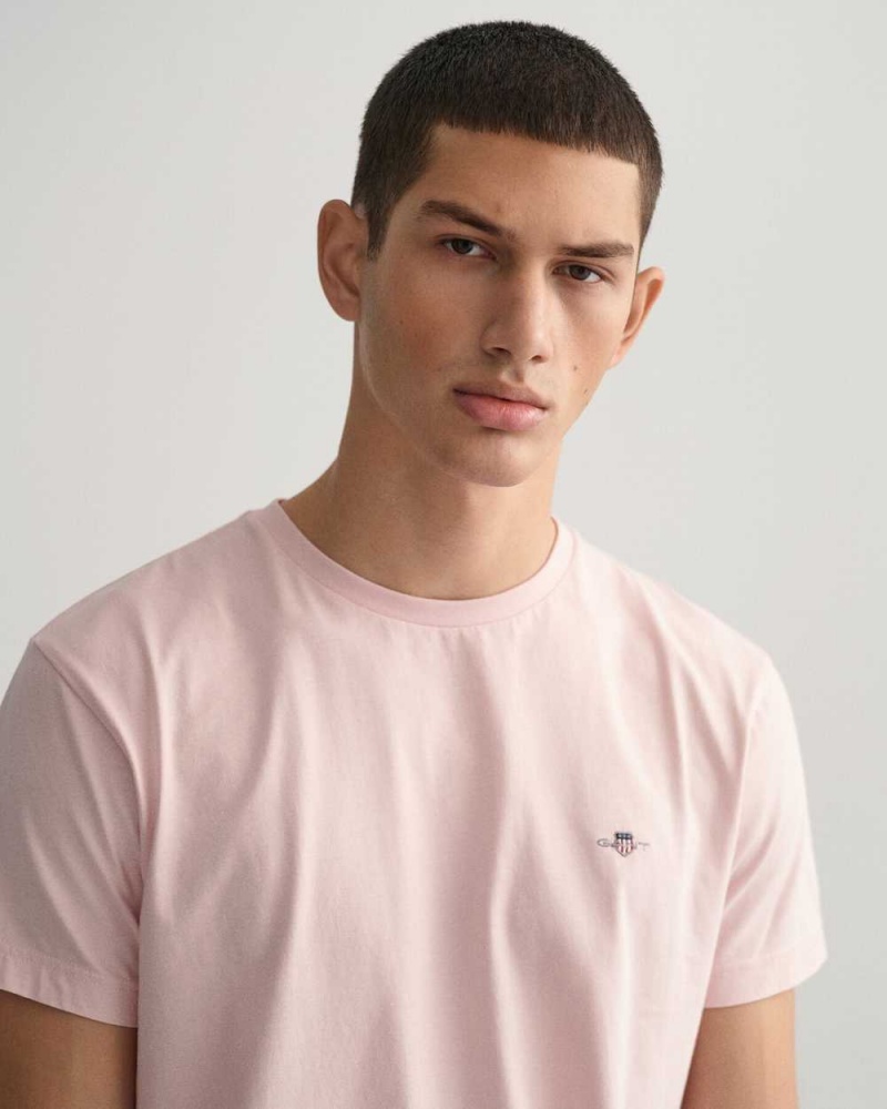 Gant Slim Fit Shield Men's T-Shirt Faded Pink | PLKJE-8279