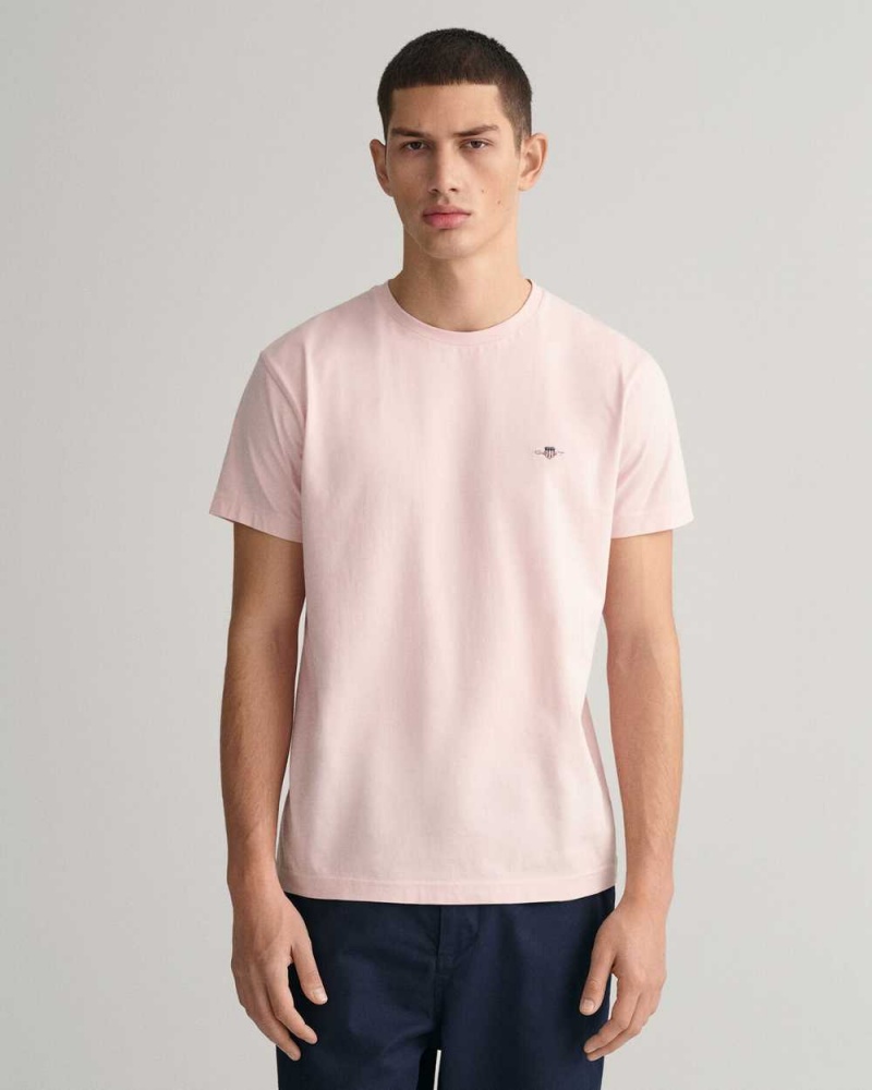 Gant Slim Fit Shield Men\'s T-Shirt Faded Pink | PLKJE-8279