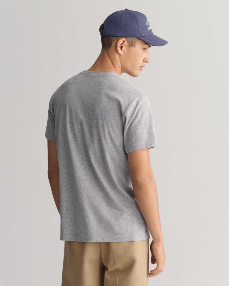 Gant Slim Fit Shield Men's T-Shirt Grey Melange | VRFPY-2957