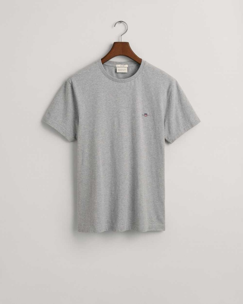 Gant Slim Fit Shield Men's T-Shirt Grey Melange | VRFPY-2957