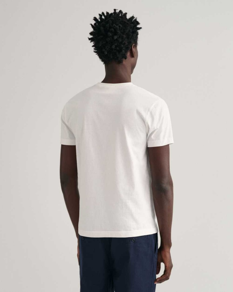 Gant Slim Fit Shield Men's T-Shirt White | MXYRT-7351