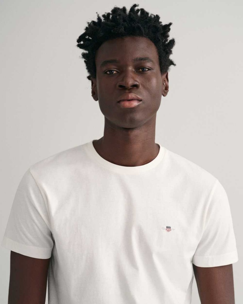 Gant Slim Fit Shield Men's T-Shirt White | MXYRT-7351