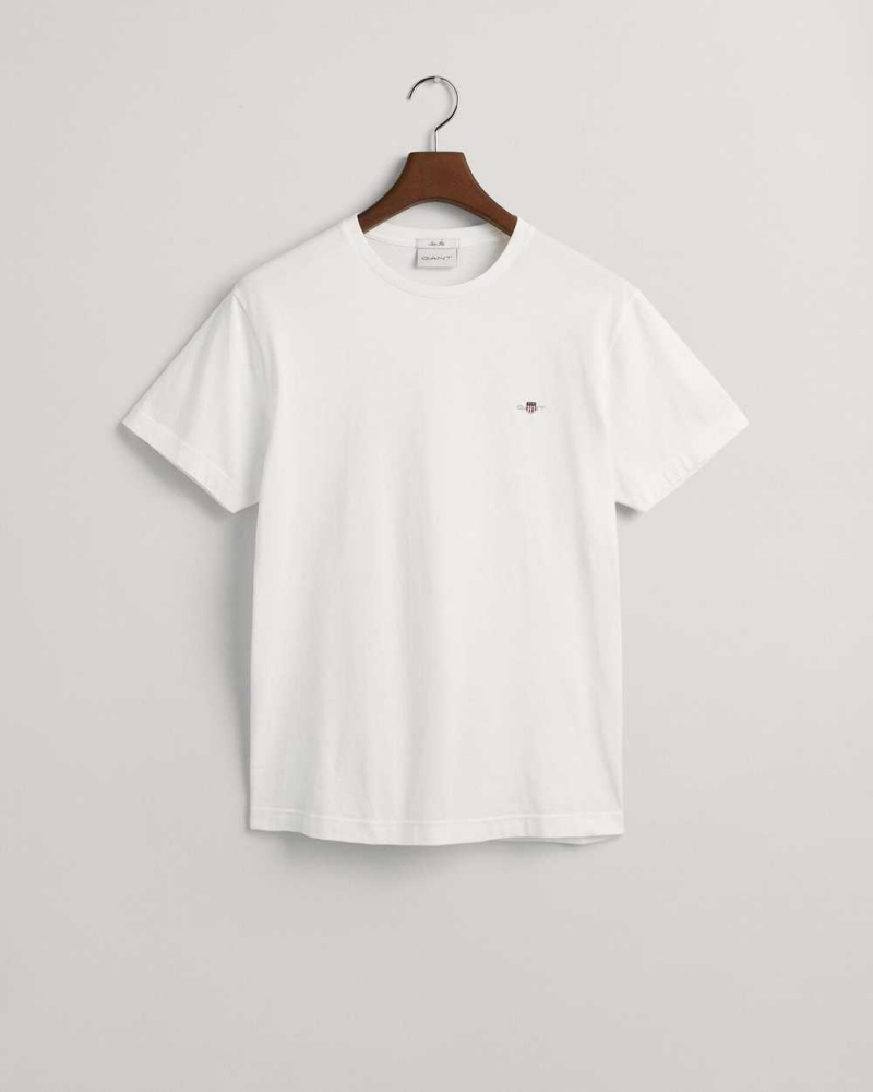 Gant Slim Fit Shield Men's T-Shirt White | MXYRT-7351