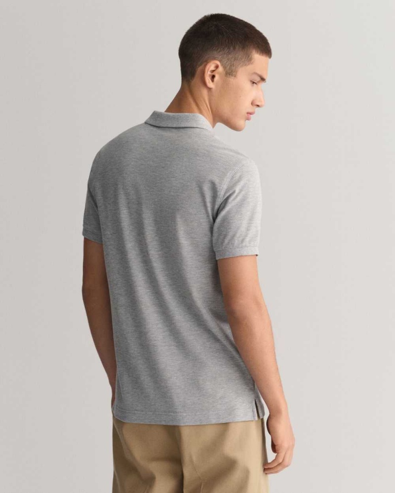 Gant Slim Fit Shield Piqué Men's Polo Shirt Grey Melange | QFWPX-3189