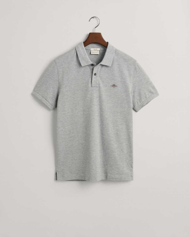 Gant Slim Fit Shield Piqué Men's Polo Shirt Grey Melange | QFWPX-3189