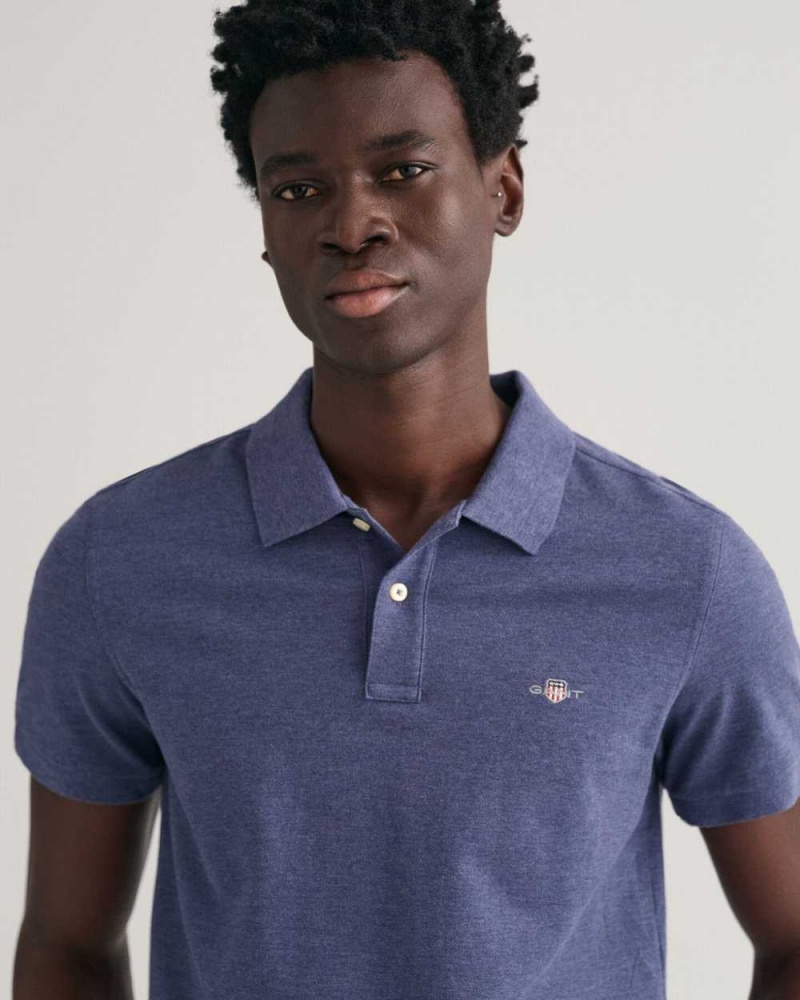 Gant Slim Fit Shield Piqué Men's Polo Shirt Blue Melange | GOKPI-2764