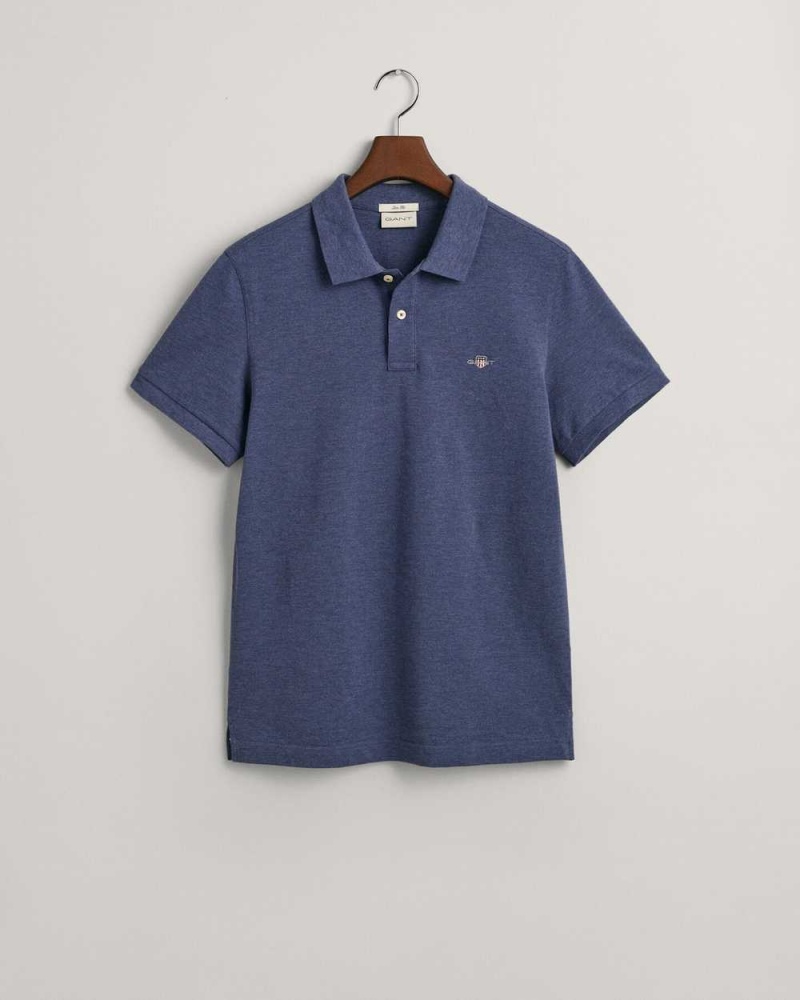 Gant Slim Fit Shield Piqué Men's Polo Shirt Blue Melange | GOKPI-2764