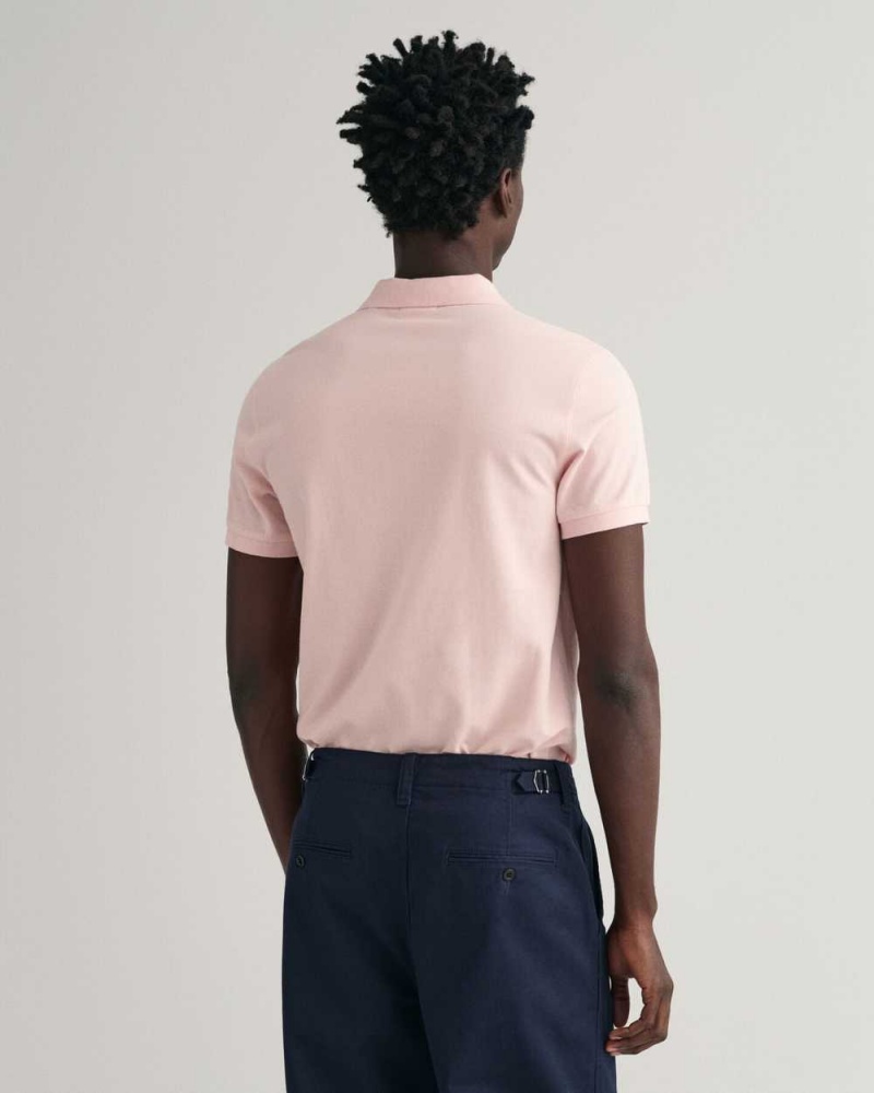 Gant Slim Fit Shield Piqué Men's Polo Shirt Faded Pink | BXHQY-9584