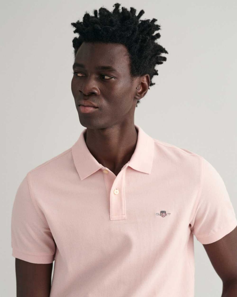 Gant Slim Fit Shield Piqué Men's Polo Shirt Faded Pink | BXHQY-9584