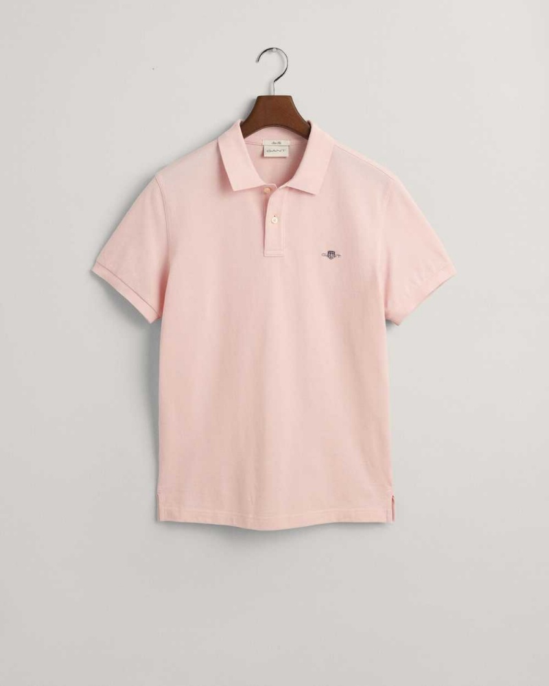 Gant Slim Fit Shield Piqué Men's Polo Shirt Faded Pink | BXHQY-9584