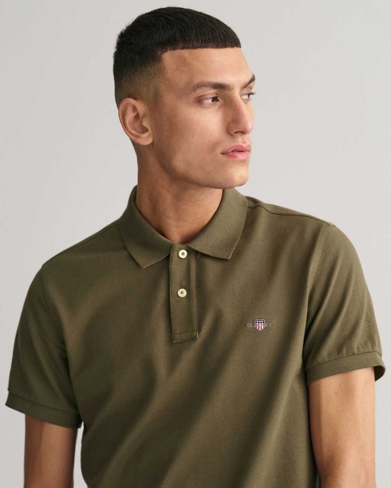 Gant Slim Fit Shield Piqué Men's Polo Shirt Racing Green | WAXTR-4856