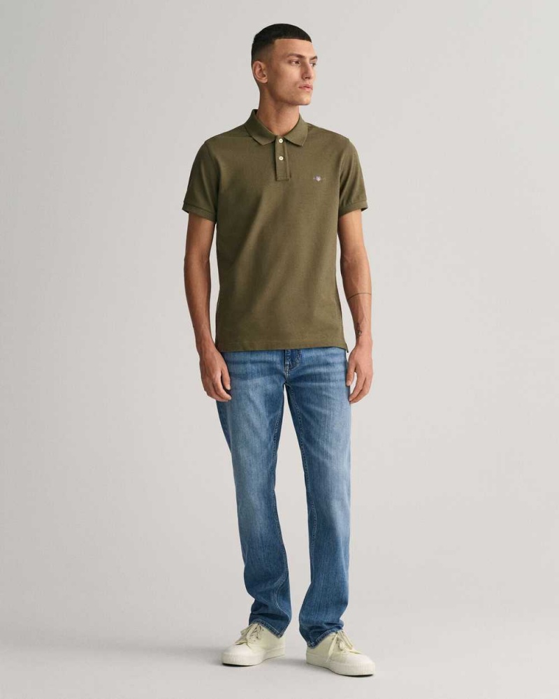 Gant Slim Fit Shield Piqué Men's Polo Shirt Racing Green | WAXTR-4856