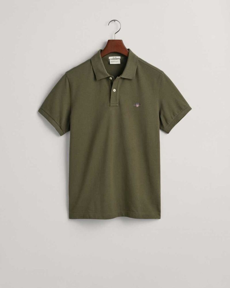 Gant Slim Fit Shield Piqué Men's Polo Shirt Racing Green | WAXTR-4856