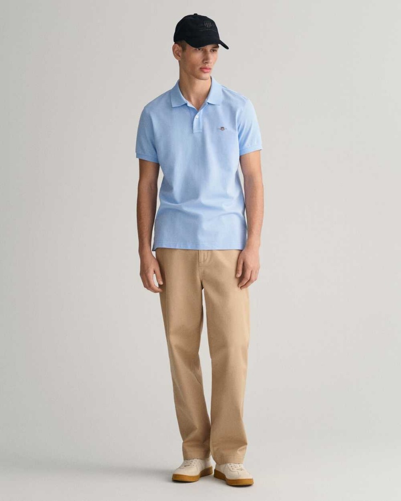 Gant Slim Fit Shield Piqué Men's Polo Shirt Capri Blue | SIEZC-7154