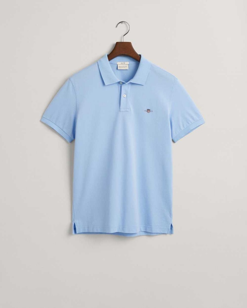 Gant Slim Fit Shield Piqué Men's Polo Shirt Capri Blue | SIEZC-7154