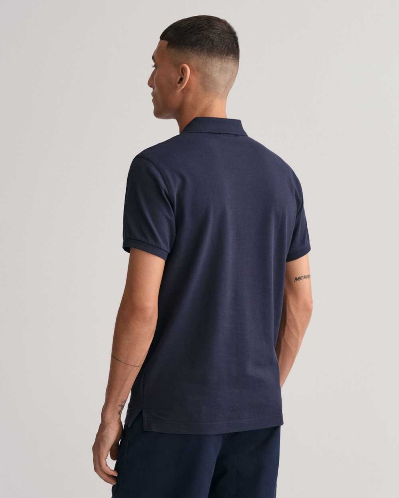 Gant Slim Fit Shield Piqué Men's Polo Shirt Evening Blue | GKBPN-7803