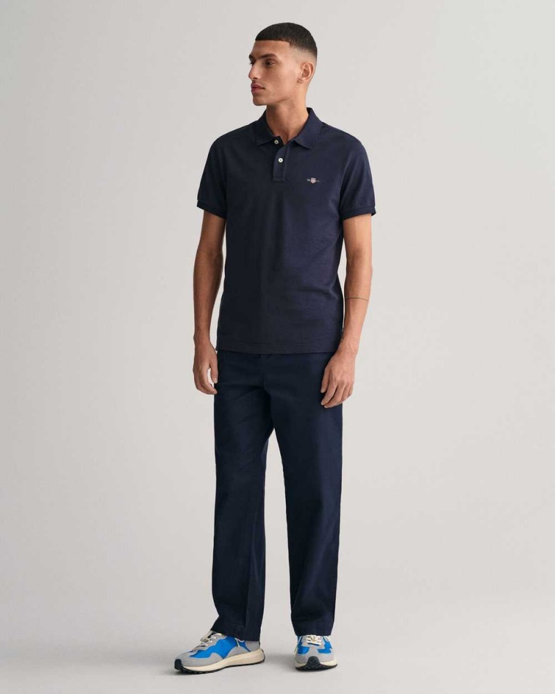 Gant Slim Fit Shield Piqué Men's Polo Shirt Evening Blue | GKBPN-7803