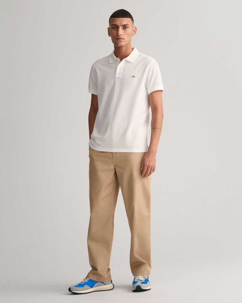 Gant Slim Fit Shield Piqué Men's Polo Shirt White | UJVFL-9467