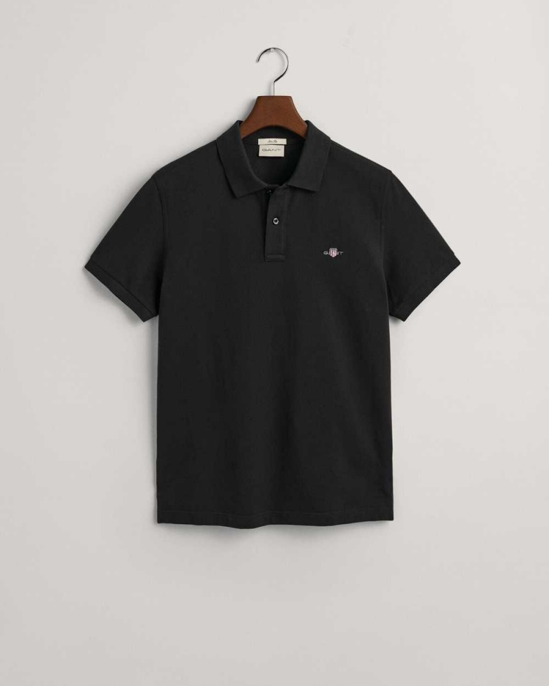 Gant Slim Fit Shield Piqué Men's Polo Shirt Black | SDVTO-6798