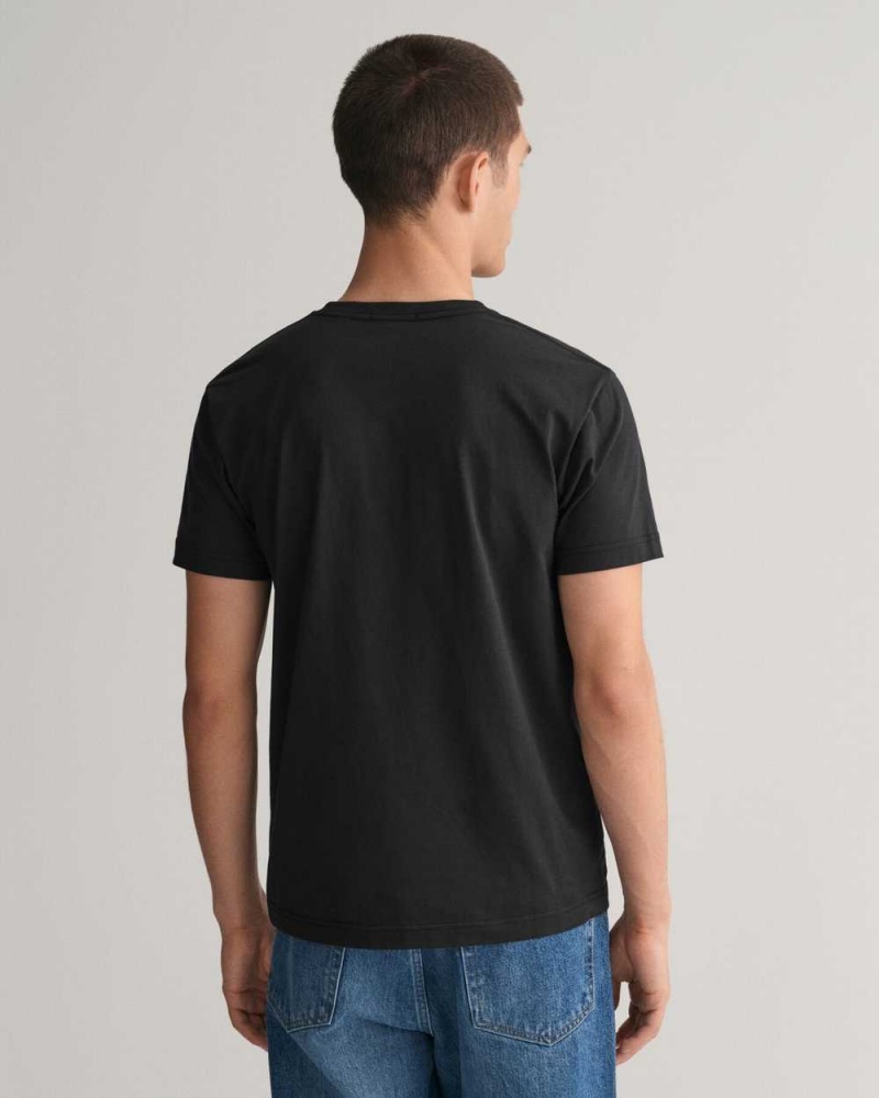 Gant Slim Fit Shield V-Neck Men's T-Shirt Black | VCHTN-8436