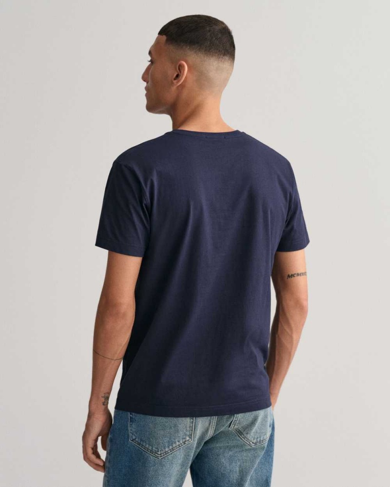 Gant Slim Fit Shield V-Neck Men's T-Shirt Evening Blue | KPSET-8594