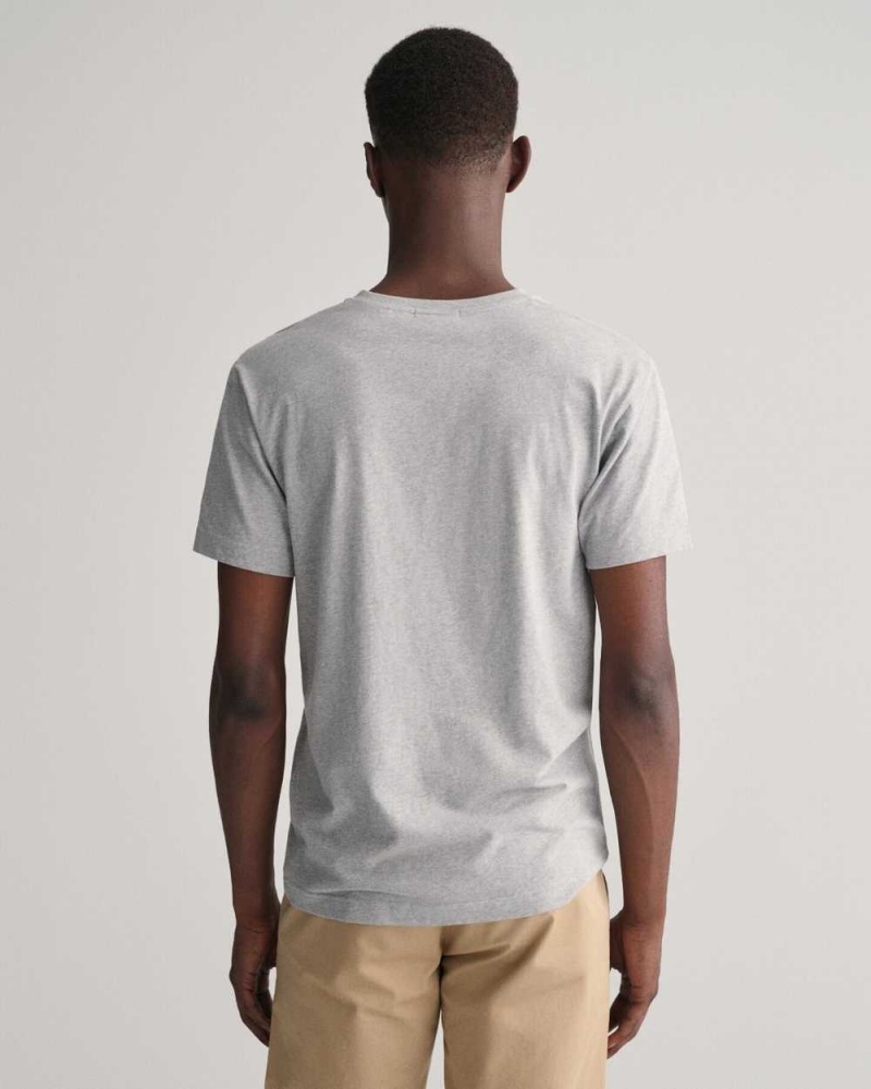 Gant Slim Fit Shield V-Neck Men's T-Shirt Grey Melange | YAUFN-2849