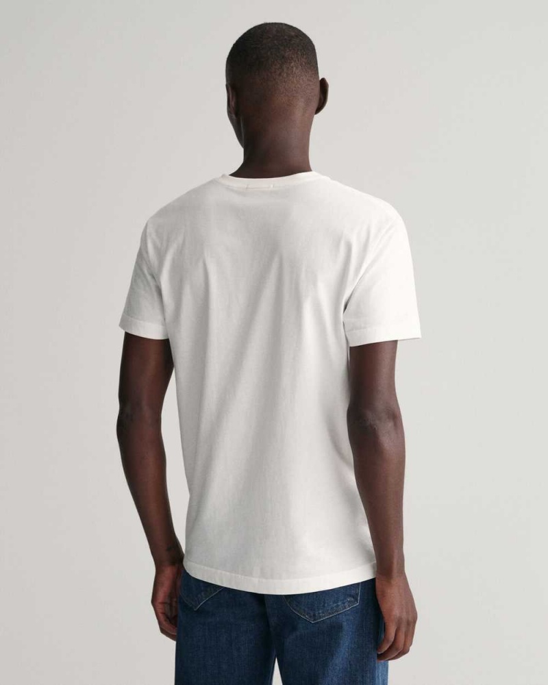 Gant Slim Fit Shield V-Neck Men's T-Shirt White | TBKYJ-7158