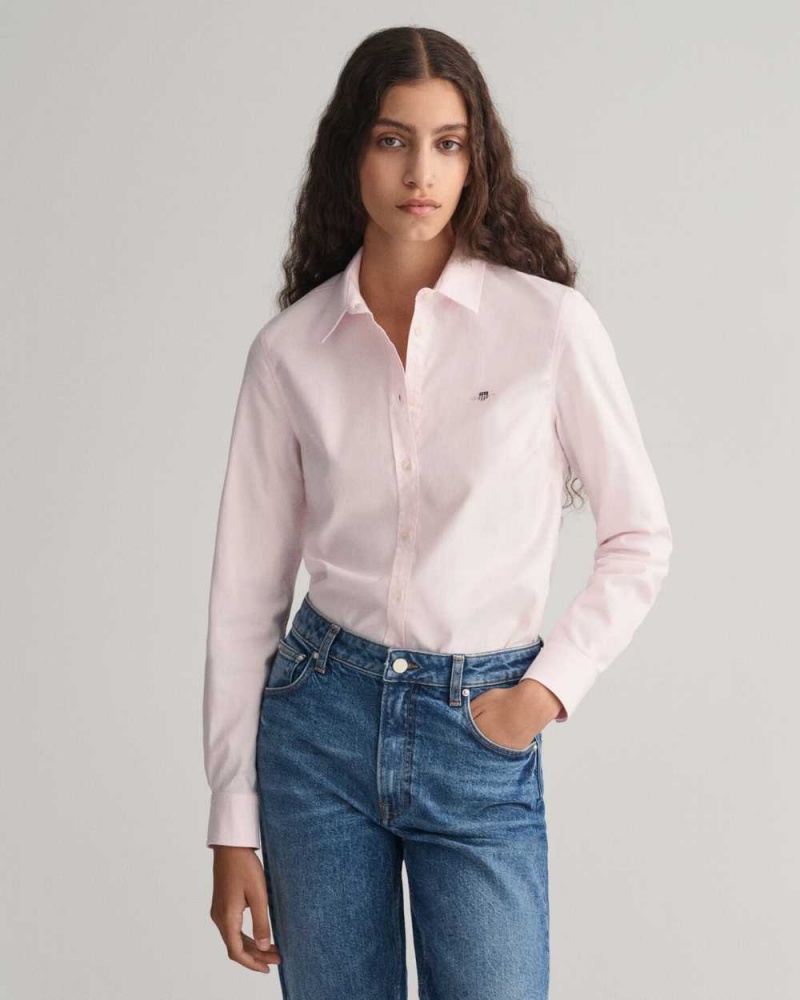 Gant Slim Fit Stretch Oxford Women\'s Shirts Light Pink | GWUEA-2310