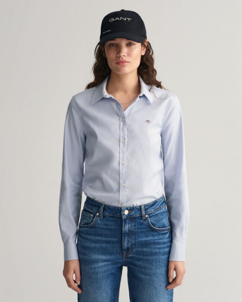 Gant Slim Fit Stretch Oxford Women's Shirts Light Blue | HIAEL-6923