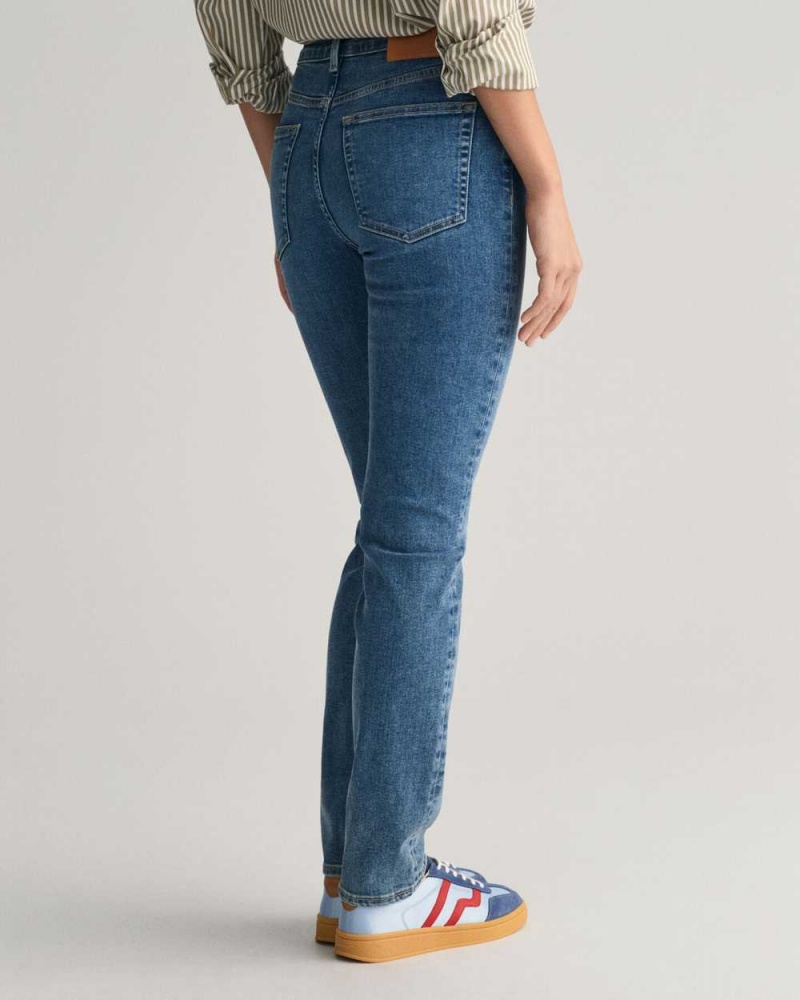 Gant Slim Fit Super Stretch Women's Jeans Mid Blue Broken In | QWMDG-6154