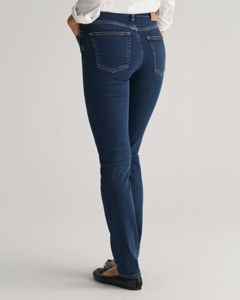 Gant Slim Fit Super Stretch Women's Jeans Dark Blue Broken In | LWRSB-1403