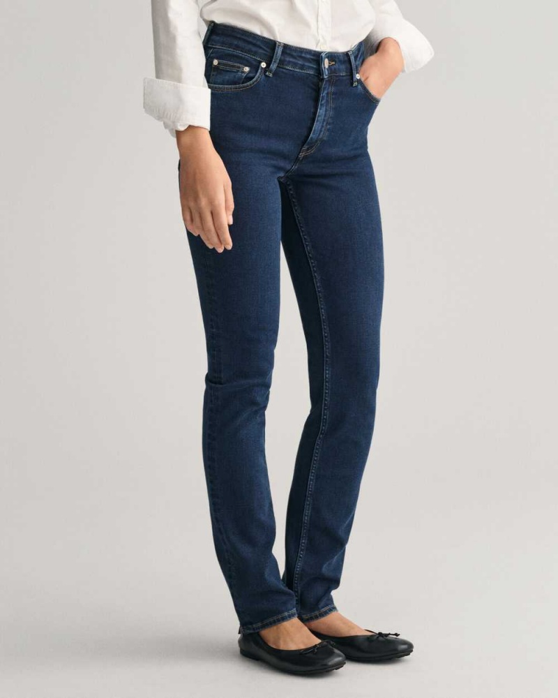 Gant Slim Fit Super Stretch Women's Jeans Dark Blue Broken In | LWRSB-1403