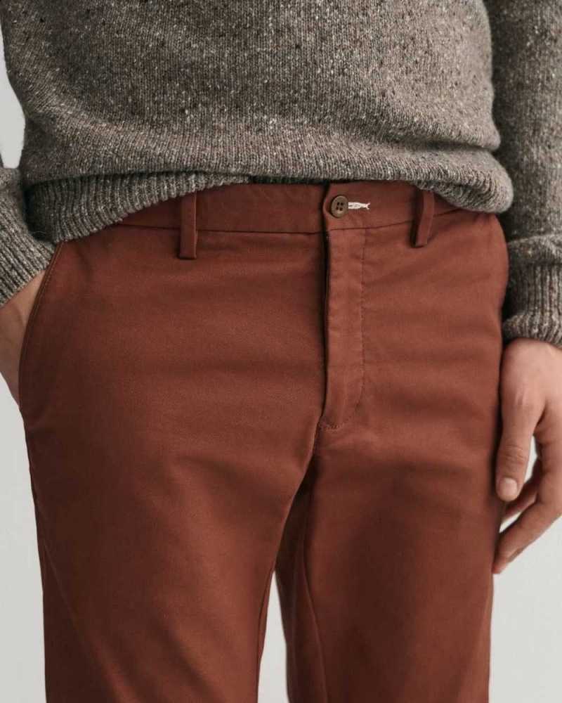 Gant Slim Fit Tech Prep™ Men's Chino Pants Weathered Brown | WZMTY-5901