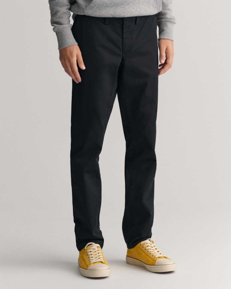 Gant Slim Fit Twill Men's Chino Pants Black | ZBPUI-2896