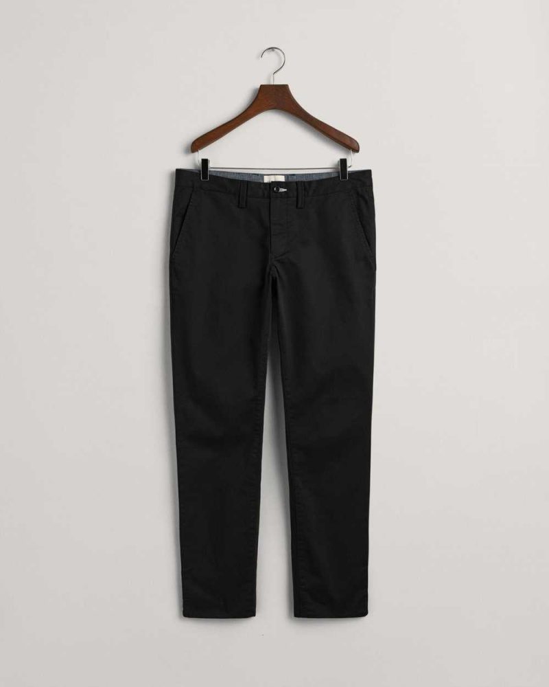 Gant Slim Fit Twill Men's Chino Pants Black | ZBPUI-2896