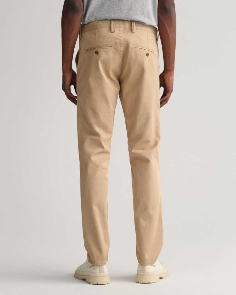 Gant Slim Fit Twill Men's Chino Pants Dark Khaki | JUCQO-1692