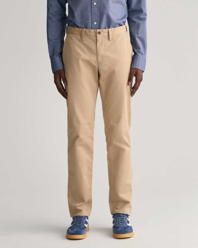 Gant Slim Fit Twill Men's Chino Pants Dark Khaki | JUCQO-1692