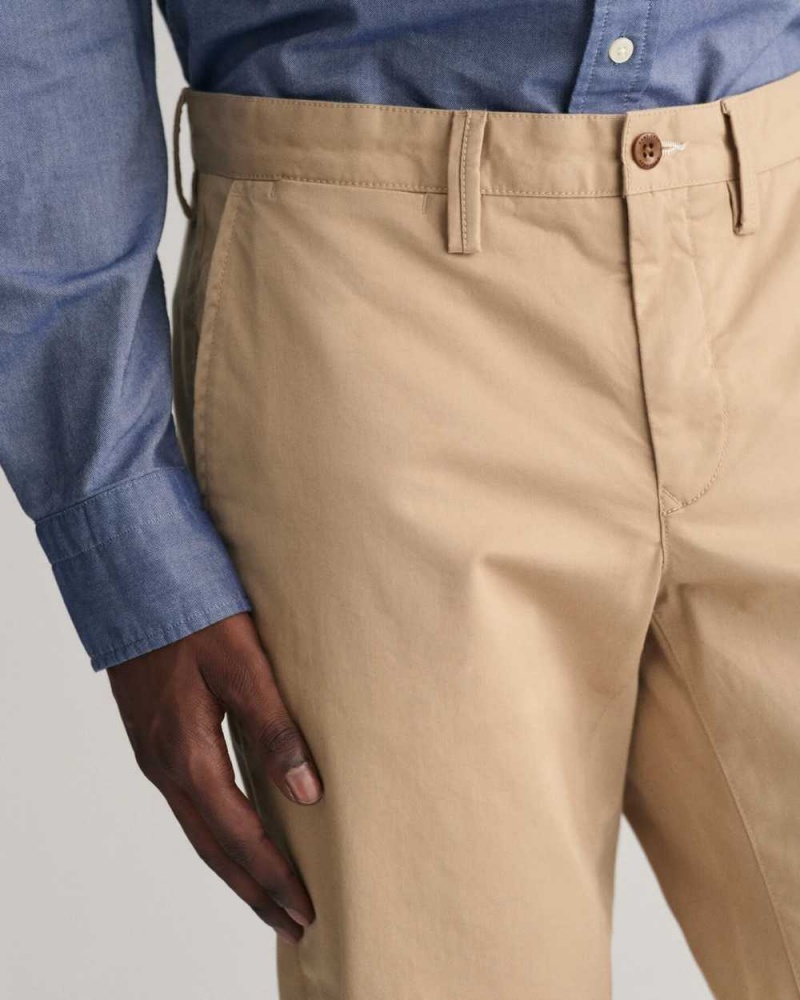 Gant Slim Fit Twill Men's Chino Pants Dark Khaki | JUCQO-1692