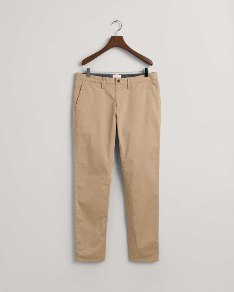 Gant Slim Fit Twill Men's Chino Pants Dark Khaki | JUCQO-1692