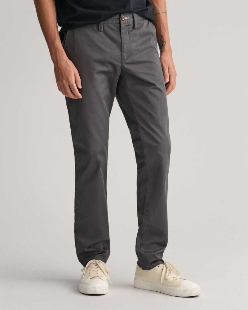 Gant Slim Fit Twill Men's Chino Pants Dark Gray | LQDXM-5123