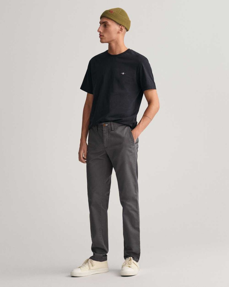 Gant Slim Fit Twill Men's Chino Pants Dark Gray | LQDXM-5123