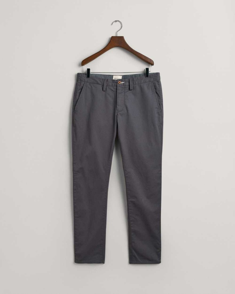 Gant Slim Fit Twill Men's Chino Pants Dark Gray | LQDXM-5123