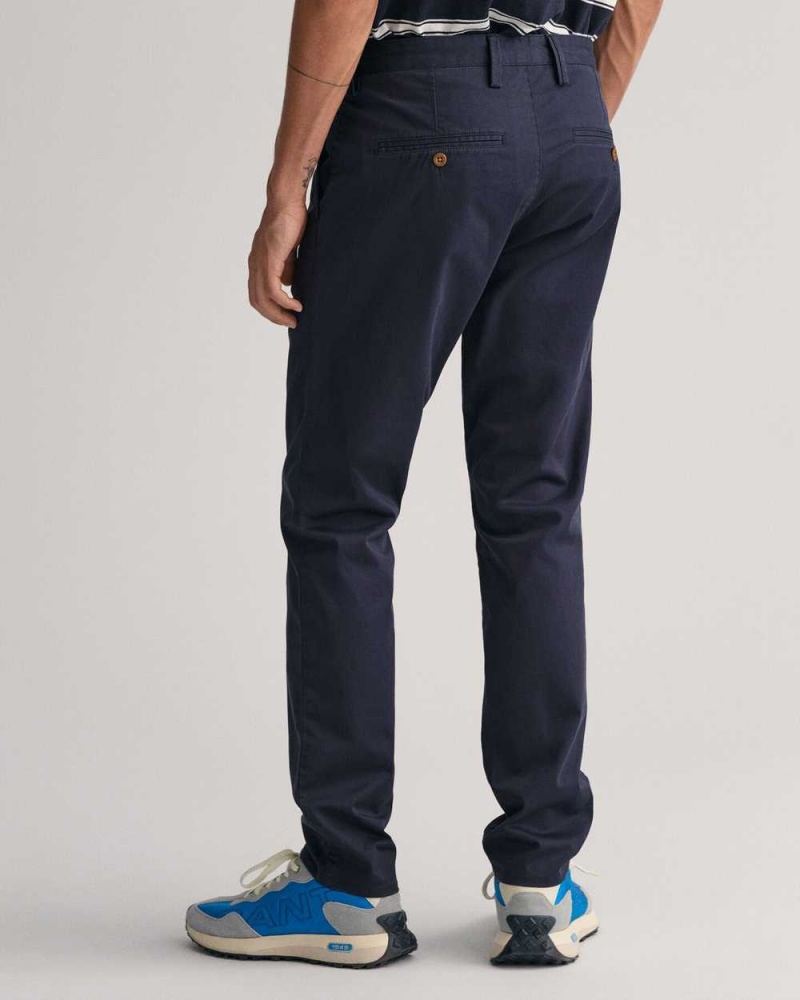 Gant Slim Fit Twill Men's Chino Pants Marine | PXYRQ-7831